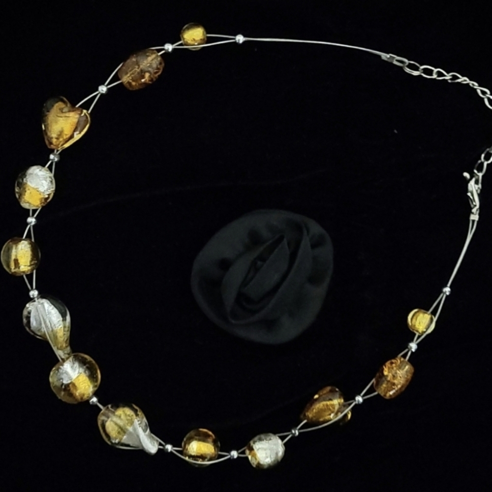 Elegant Gold and Silver Heart Glass Necklace